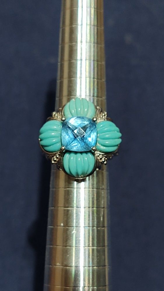 Victoria Wieck Swiss Blue Topaz And Turquoise Silver Ring
