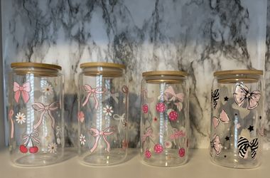 4 Different type of bow deigns 16oz glass cup 