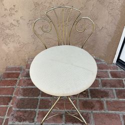 Vintage Hollywood Regency Gold Metal Vanity Adjustable Swivel Chair Removable Seat Cover