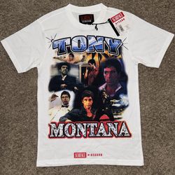 Reason x Scarface Tony Montana Rap Cigar Tee White Graphic T Shirt Mens S NEW!