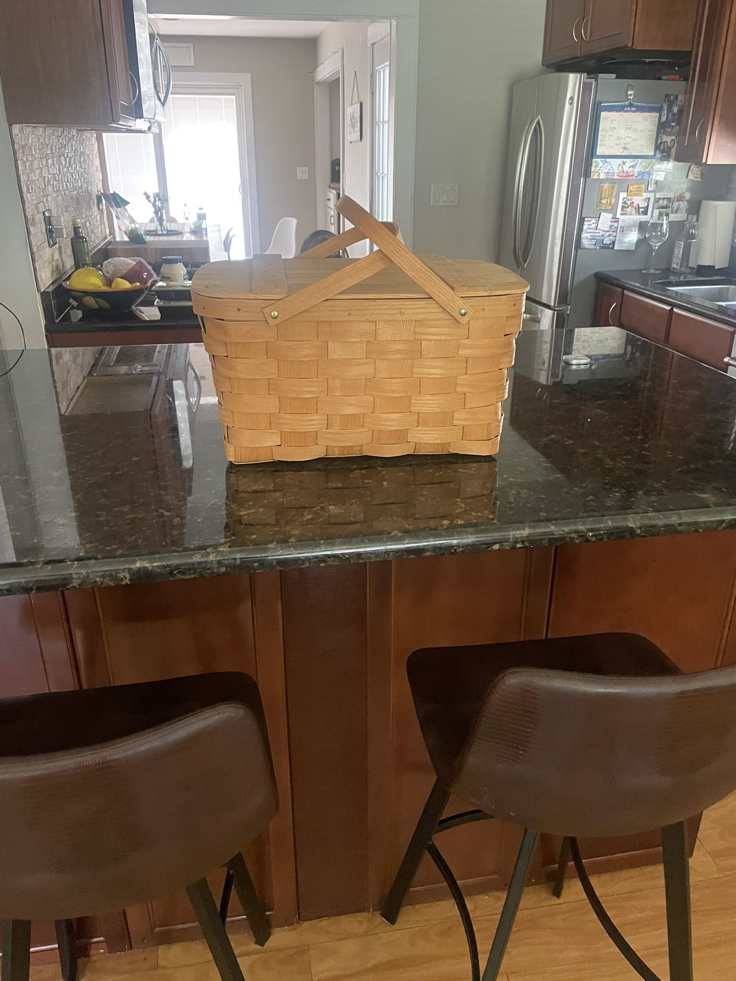Brand New Wooden Picnic Basket with Hinged lid, 18 by 12, 9 in deep, $10