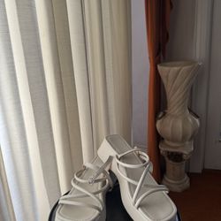 white chunky sandals