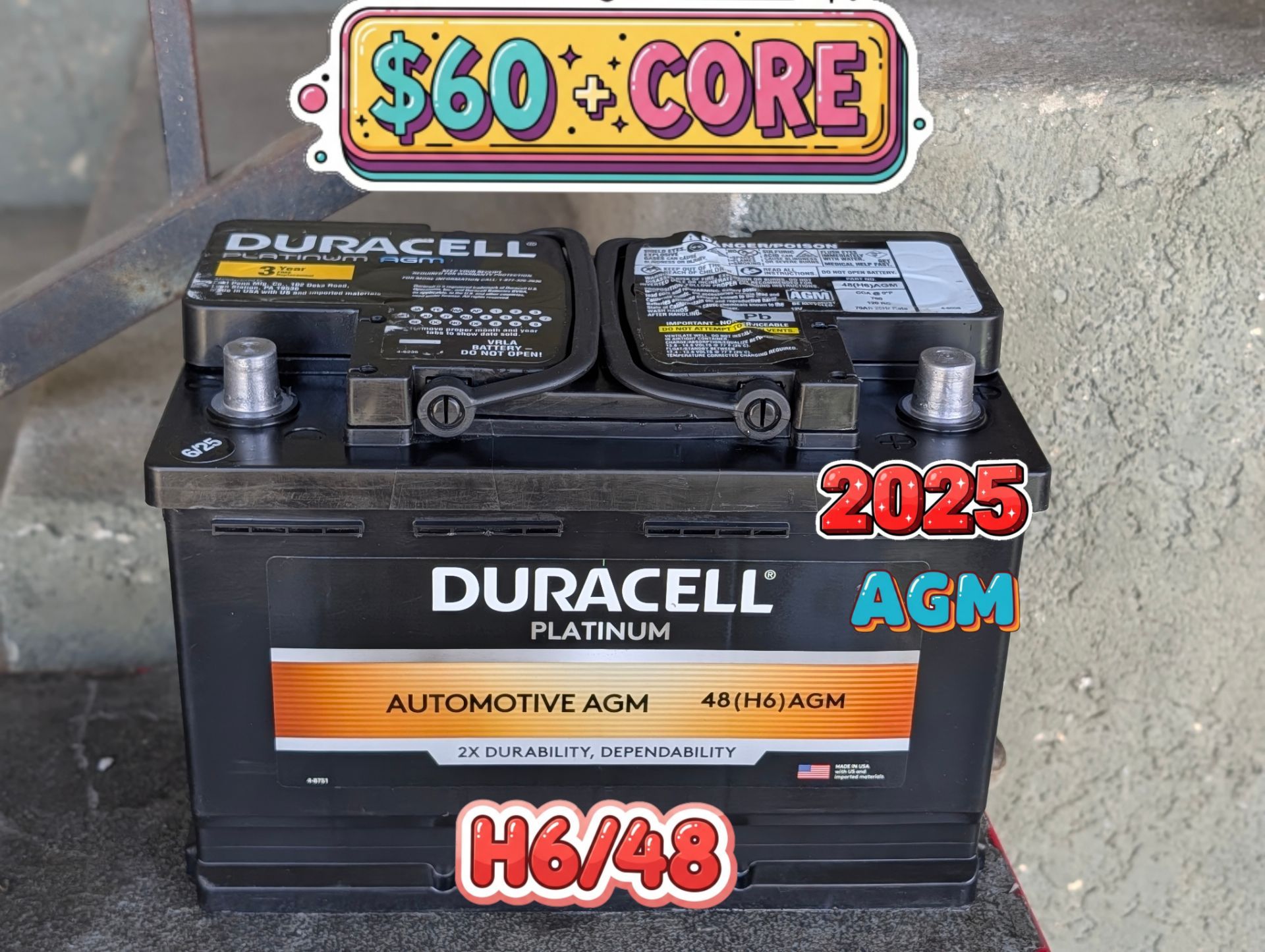 AGM Car Battery Group Size 48/H6