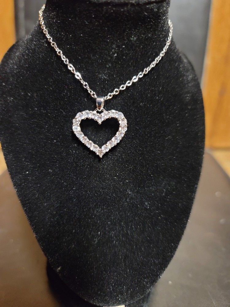 Valentines Heart Pendant Necklace Womens Silver Jewelry CZ Love With Gift Box