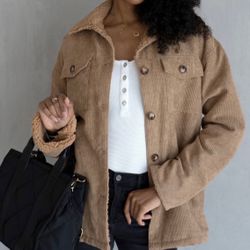 Woman Lex sherpa Trimmed woven Corduroy jacket- S/M Taupe