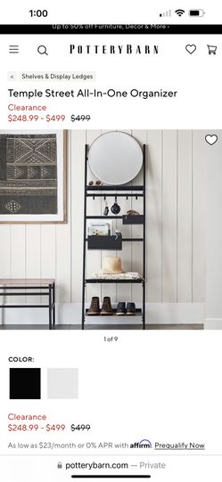 Pottery Barn Ladder Entry  Shelf black metal with mirror