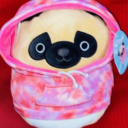 🎀🐶💕💋🤍✨SQUISHMALLOWS (PRINCE👑)THE PUG 12” HOODIE SQUAD PLUSH TOY🔴🌸🐶🎀🤍✨