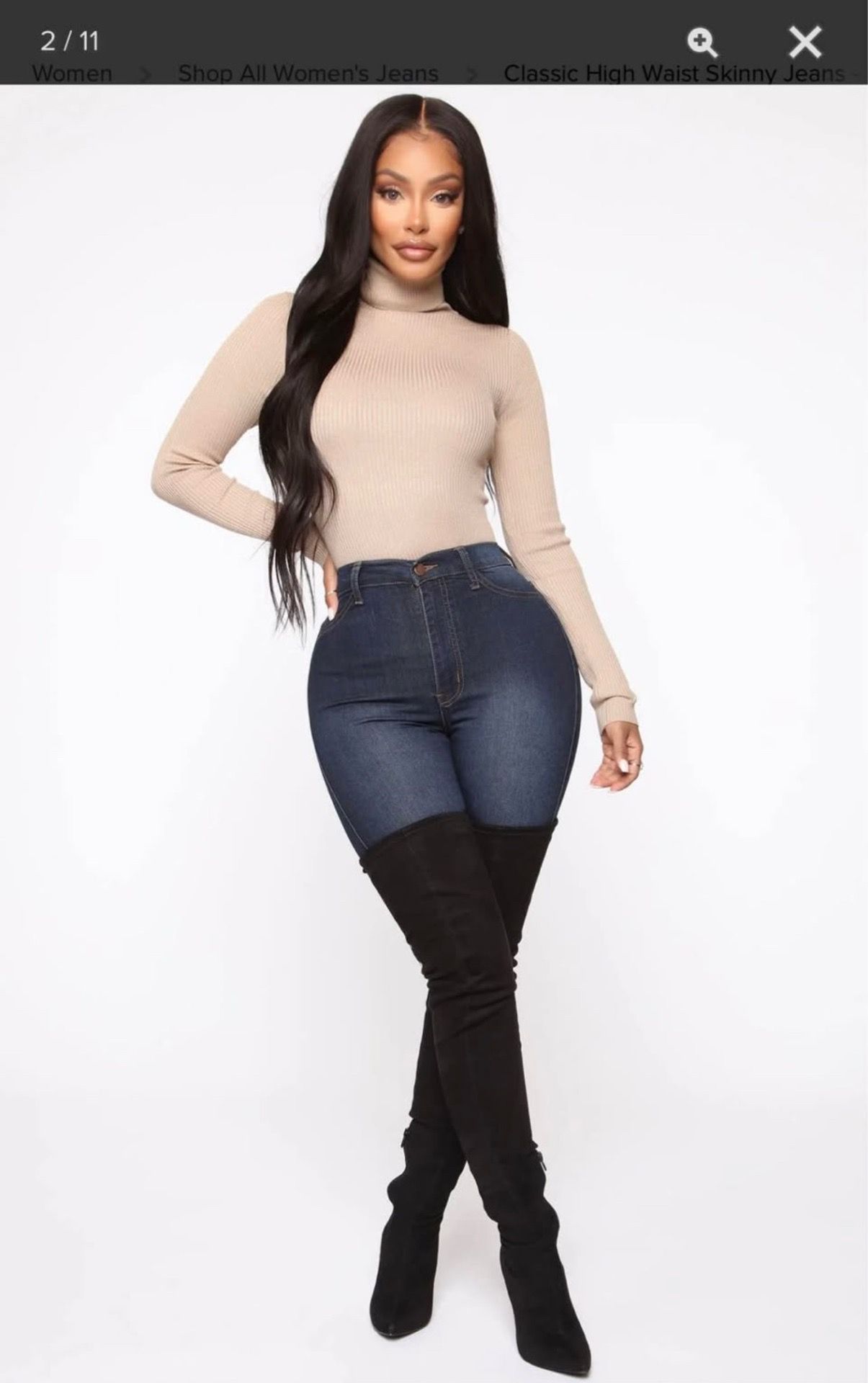 Women's Fashionnova curvy stretch high waisted dark wash skinny jeans 5