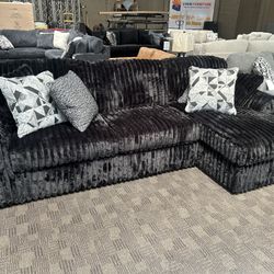 Black comfy corduroy sectional 