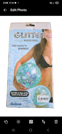 Inflatable 12" Beach Ball that has SILVER Sparkles inside