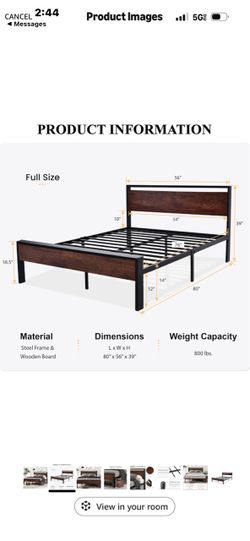 SHA CERLIN 14 Inch Full Size Metal Platform Bed Frame with Wooden Headboard and Footboard, Mattress Foundation, No Box Spring Needed, Large Under Bed