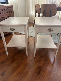 Vintage, cottage cream colored end tables or nightstands
