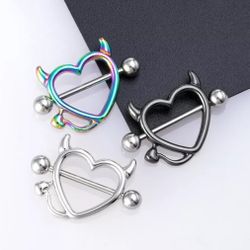 Horns n Hearts Nipple Rings