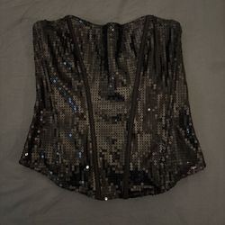 Black Sequin Corset Top | Small