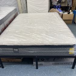 12-inch thick Sealy Pillow Top mattress and metal Platform , in very good condition, sanitized 