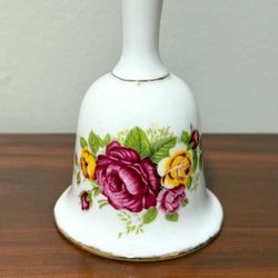 Vintage Fine Bone China Cottage Rose Bell Collectible Christmas Decor Made In Taiwan