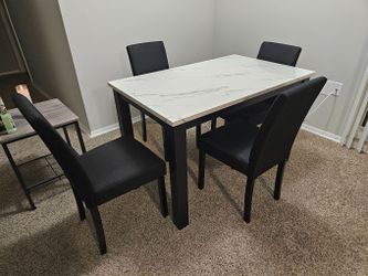 New white faux marble 5pc dining table set