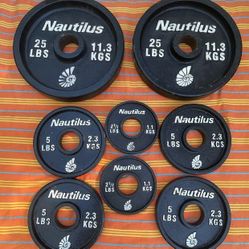 SET OF LIGHTWEIGHT NAUTILUS OLYMPIC PLATES  (PAIRS OF) :  25s  &   2.5s  &  (FOUR)  5s 