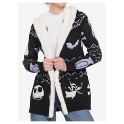 NWT Hot Topic Disney Nightmare Before Christmas Jack Skellington Sherpa Cardigan Hoodie