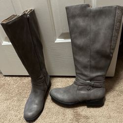 Lifestride Leather Like Gray Tall Riding Women's Boots 7.5