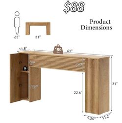 😀 FABATO 61” Fluted Long Console Table with 2 Hidden Storage Cabinets, Wood Wooden Rectangular Sofa Table, Behind the Couch, Narrow Entryway Table fo
