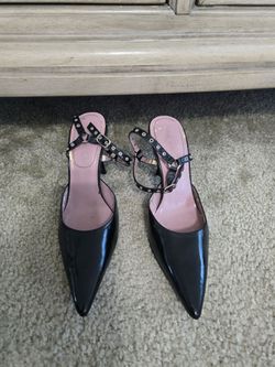 Black Patent Pointed-Toe Slingback Heels