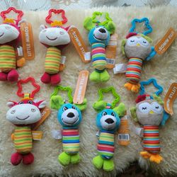 8pc 5.1" LITTLE MIMOS PLUSH RATTLES W/STAR CLIPS NEW W/TAGS