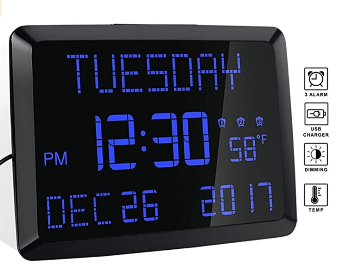 led extra large digital calendar clock with thermometer