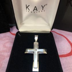 Men/ Women’s  Stainless Steel Cross Pendant with Diamond Accent, New In Gift Box and Bag !!!