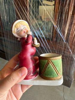 Vintage 1978 Jasco Christmas Xmas  Luvkins Porcelain Candle Holder