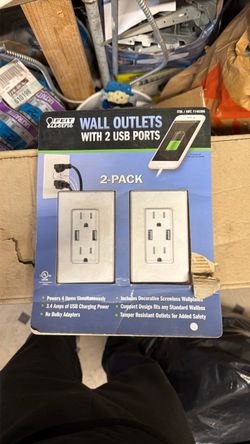 3.4 Amp USB Dual Type A In-Wall Charger with 20 Amp Duplex Tamper Resistant Outlet, Wall Plate Included, White (2-Pack)