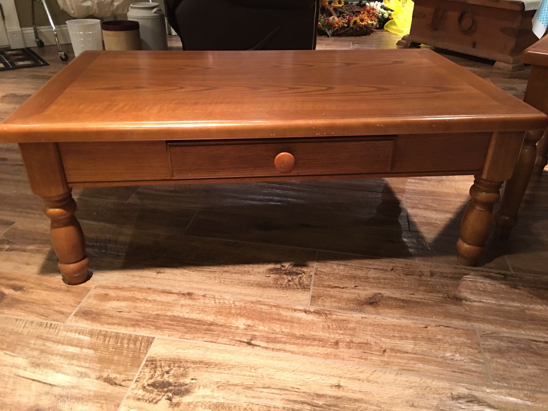 Matching solid oak coffee and end table