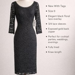 Laundry by Shelli Segal Black Lace Sheath Dress Size 0 Gold Zip NWT