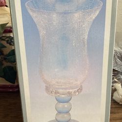 (25) Crackled glass table top hurricane lamp by Lincolnshire