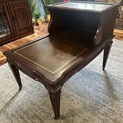 Antique Side Table W/Wheels 