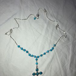 Sterling Silver Turquoise Cross Rosary Bead Necklace