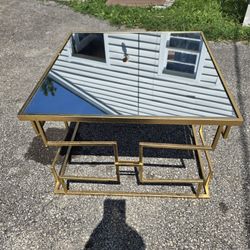 Golden Mirror End Table