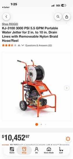 Shop RIDGID KJ-3100 3000 PSI 5.5 GPM Portable Water Jetter for 2 in. to 10 in. Drain Lines with Removeable Nylon Braid Hose/Reel