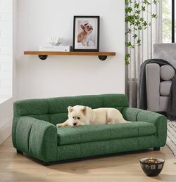 Assembled New Dog Couch Bed with Backrest and Armrest, Durable Pet Sofa w/ Upholstered Foam Cushion