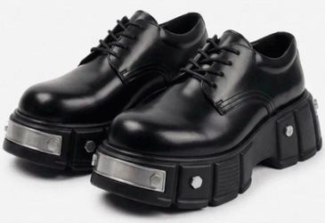 New MENS Head Round Toe Leather Shoes  Black 9.5