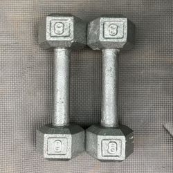 8 lb dumbbells dumbbell set 16 lbs total cast iron hex weights weight pair pounds pound 8lb 8lbs