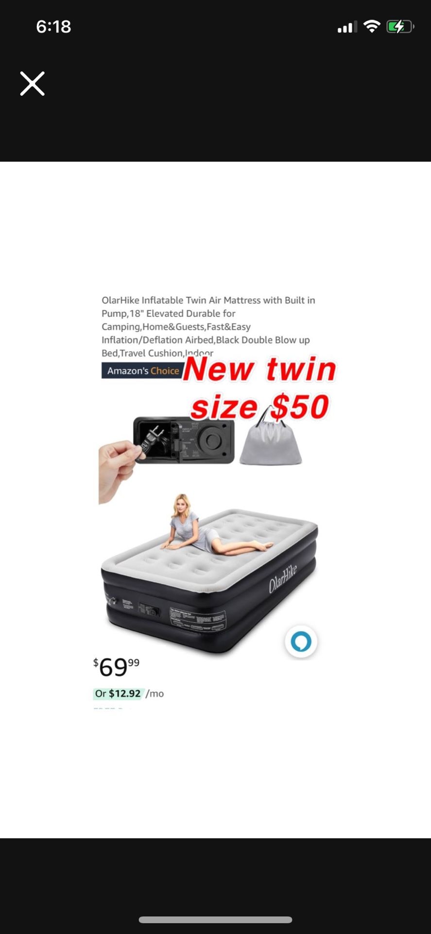 New twin size air mattress with built in air pump $50 pick up east Palmdale no low offers you will be blocked