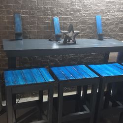 Bar Height Style Dining Table Set With Matching Candle Holders