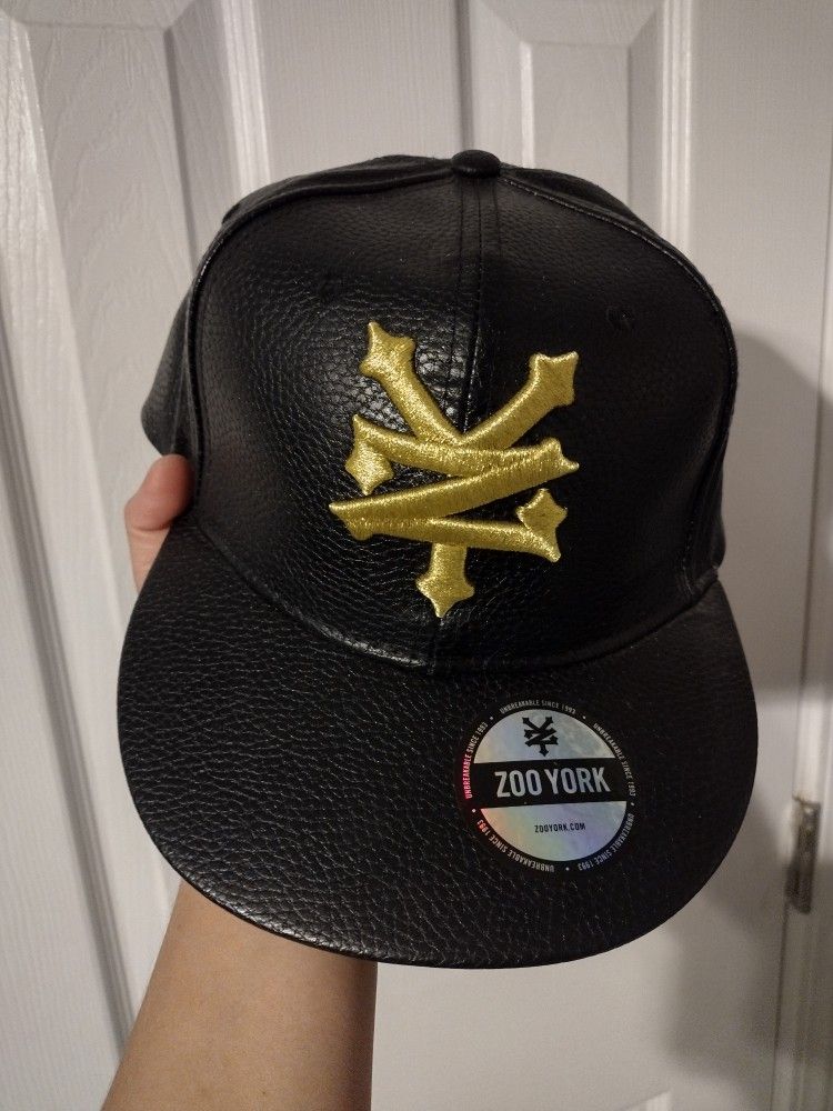 Zoo York Baseball Cap Black Leather & Gold