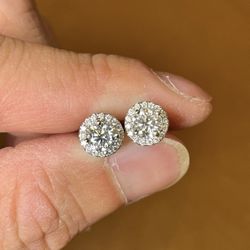 18K White Gold Halo Lab Grown Diamond Stud Earrings