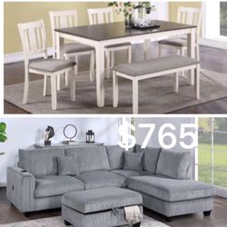Super Deal! Sectional Sofa, Storage Ottoman And Dining Set Only $765