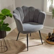 Grey Tufted Barrel Chair With Scalloped Edges