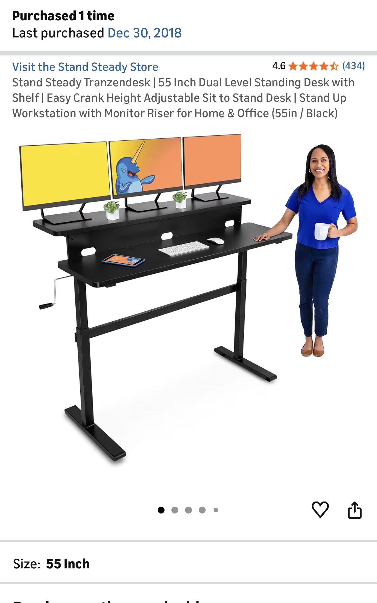 Stand Steady Tranzendesk 47 inch Dual Level Crank Adjustable Height Standing Desk