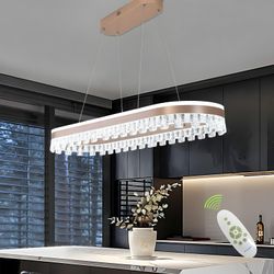 Modern Chandelier for Dining Room,Gold Led Crystal Chandelier Light Fixture Dimmable Pendant Light for Kitchen Island Lighting 3000K-6500K with Remote