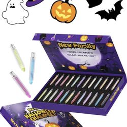24-Colors Dustless Washable Chalk Set w/ Magnetic Boards - Halloween Fantasy -
